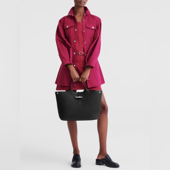 New Longchamp Larger Le Roseau Leather Tote In Black - Picture 2 of 13